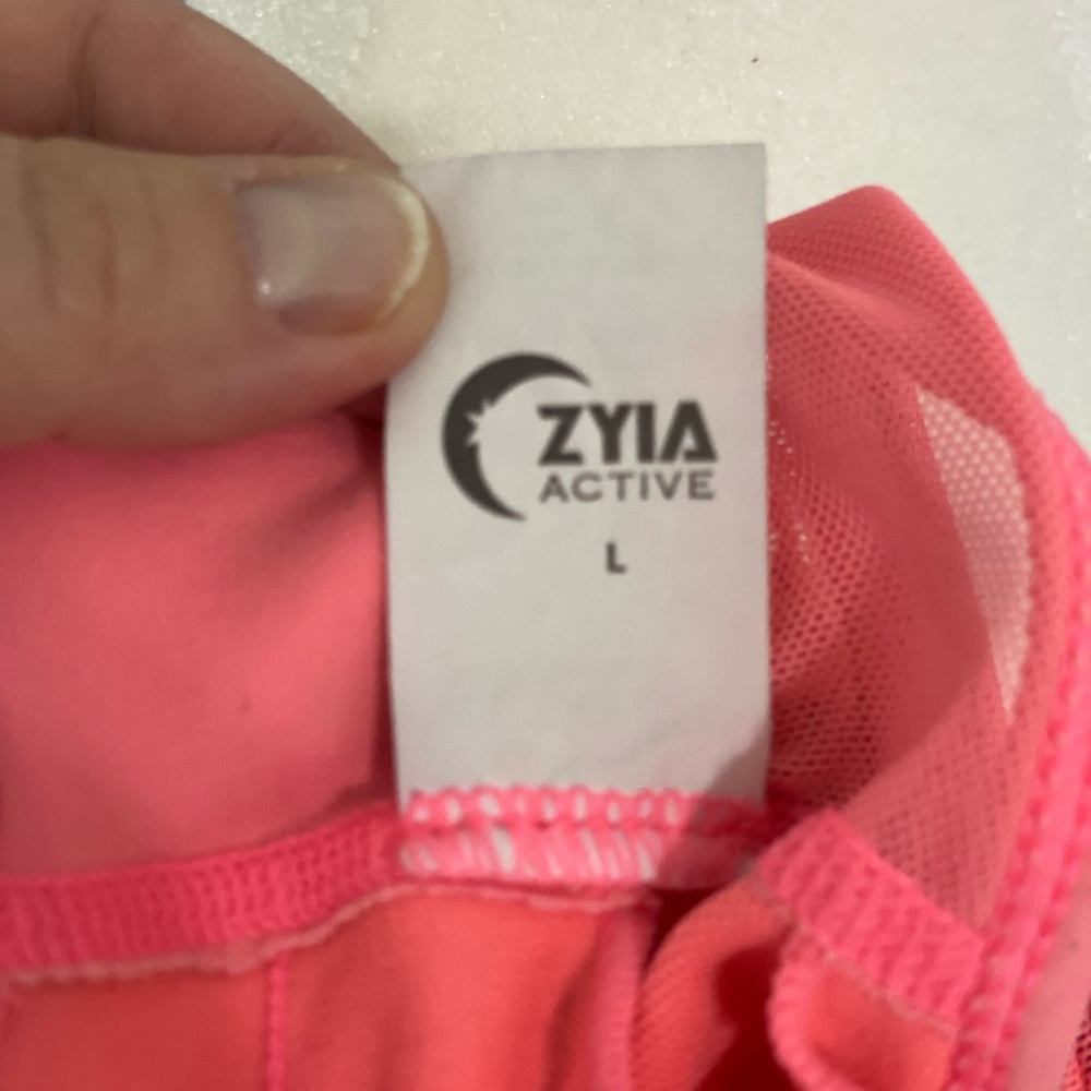 Zyia Hot Pink Coral High Neck Zip Back All-Star Women's Sports Bra Size Large - Picture 5 of 7